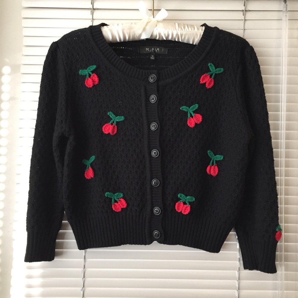 MAK 1950s Retro Knit Cherry Sweater Cardigan